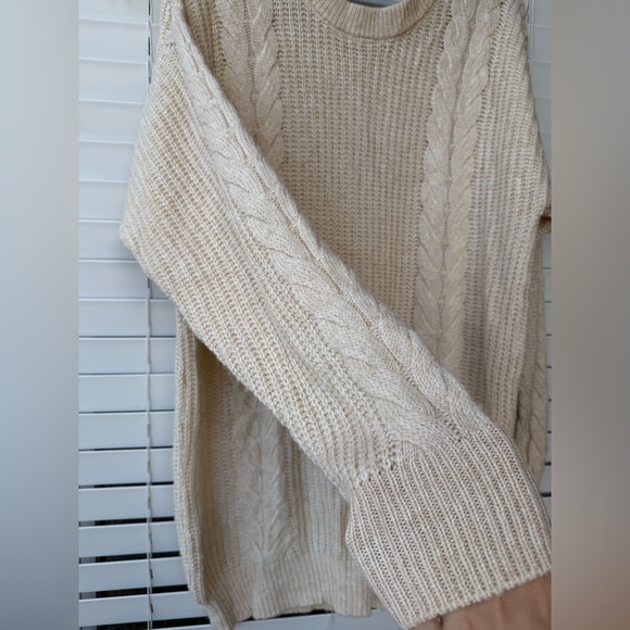 Liny Xin Sweater Womens Large Ivory Merino Wool Blend Cable Knit Long Pullover L - Picture 6 of 8